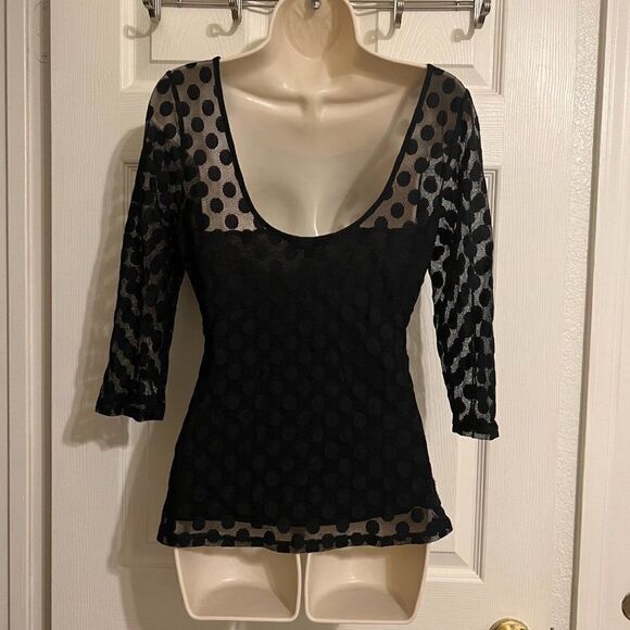 Guess Sheer Overlay Polka Dot Blouse Size Large - Picture 3 of 6